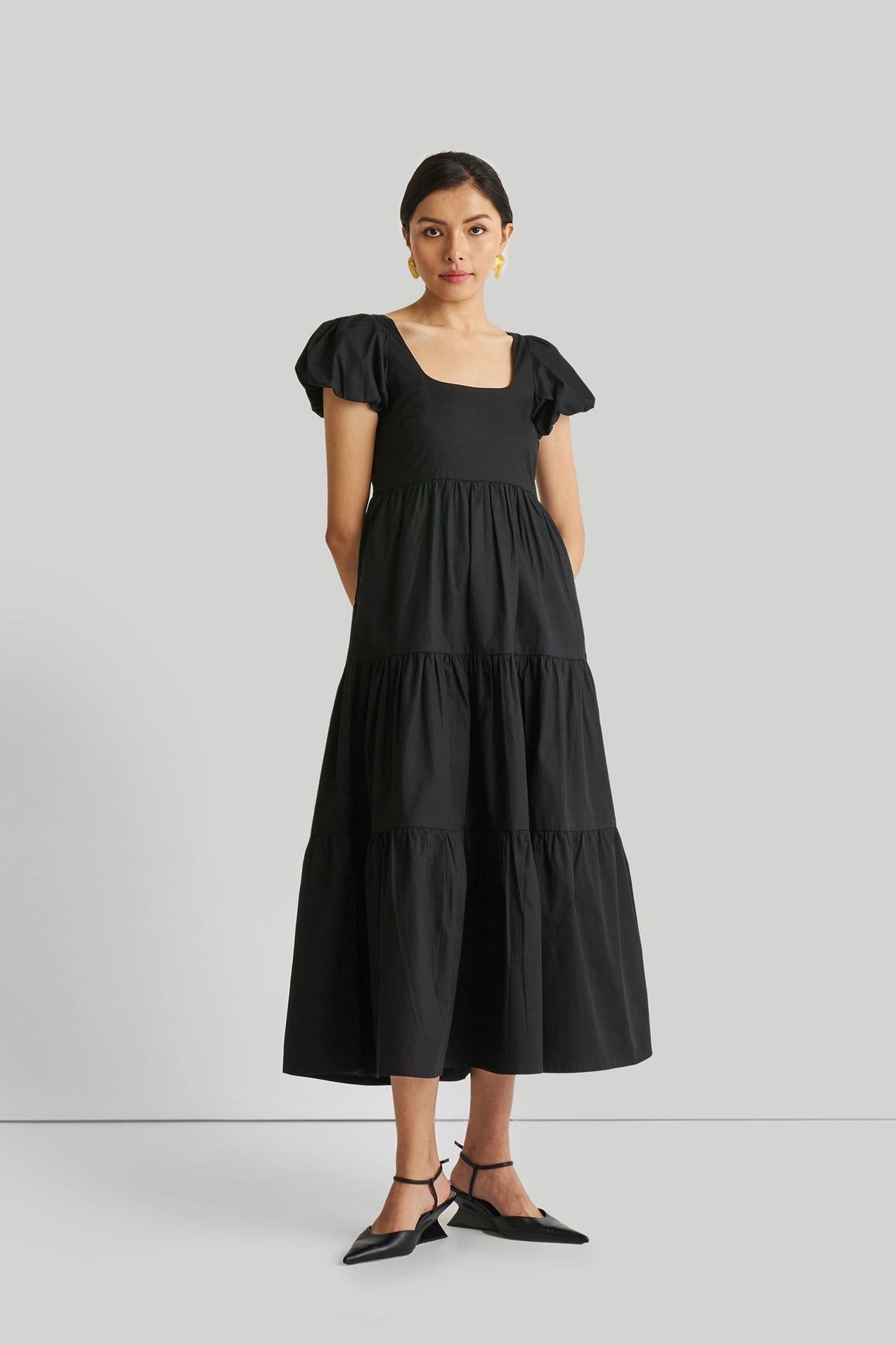Puff Ärmel Maxikleid in Schwarz