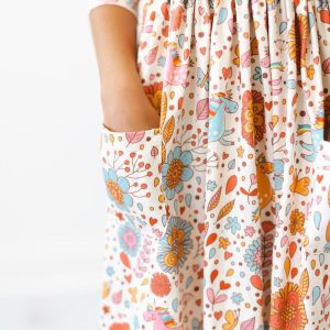 Retro-Einhörner-Kleid mit 3/4-Ärmeln und Taschen-Twirl