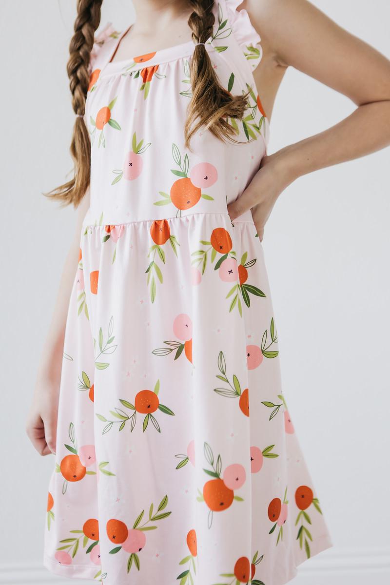 Tangerine Rüschen Kreuz zurück Kleid