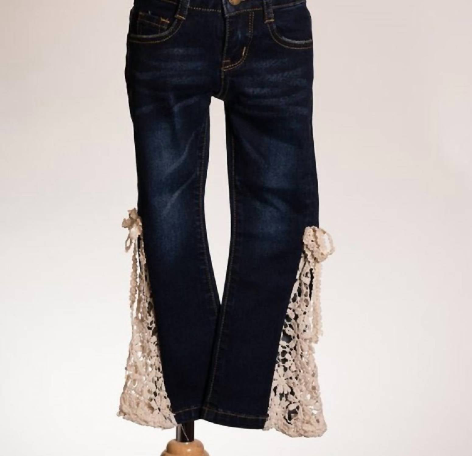 Mädchen Denim Spitze Bell Jeans In Dunkel Denim/Spitze Bell