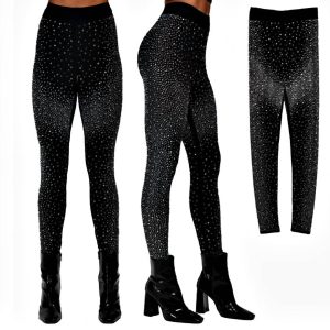 Leggings mit durchgehenden Strasssteinen in Schwarz 7733615460412