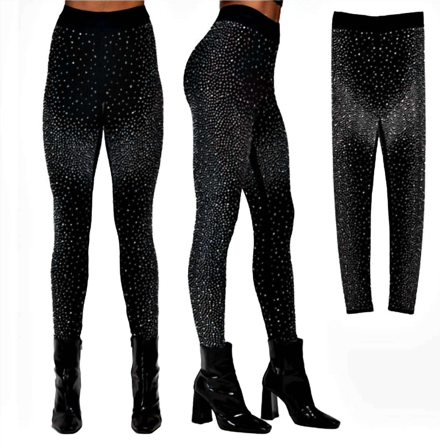 Leggings mit All Over Strasssteinen in Schwarz