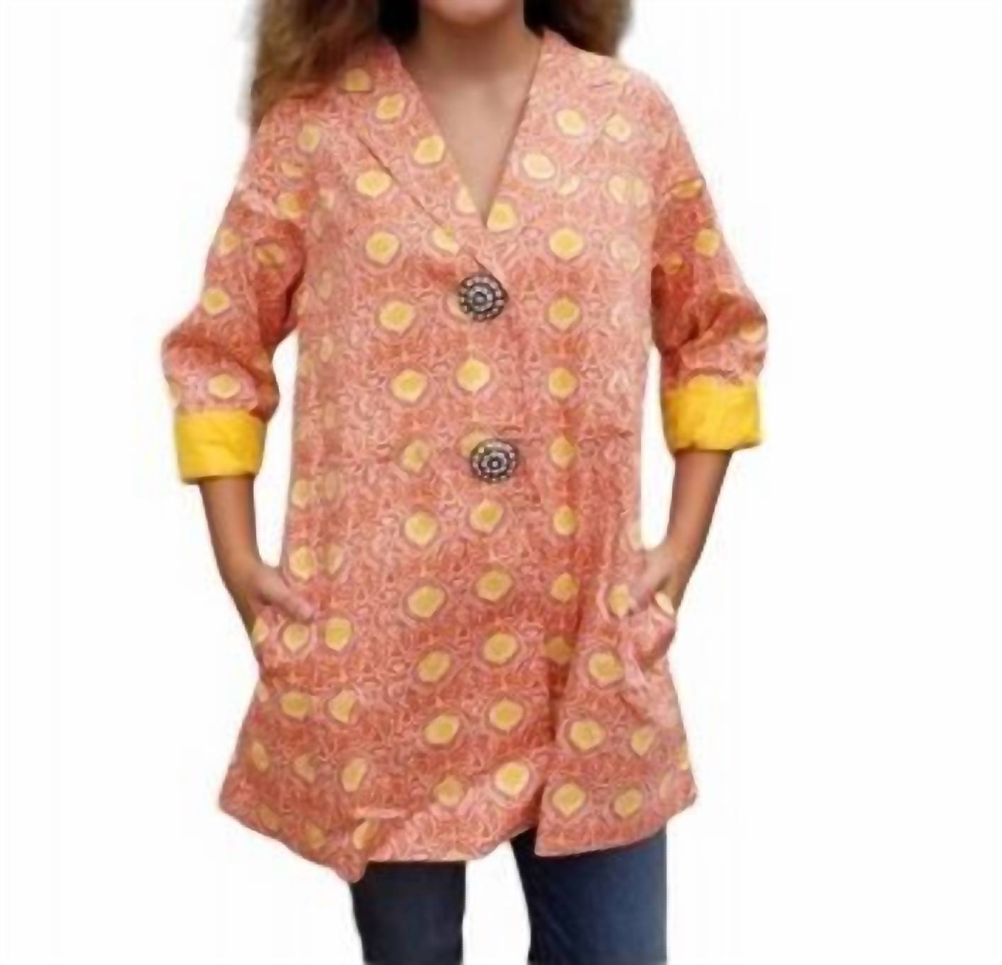 Jacke mit Medaillondruck in Orange/Gelb