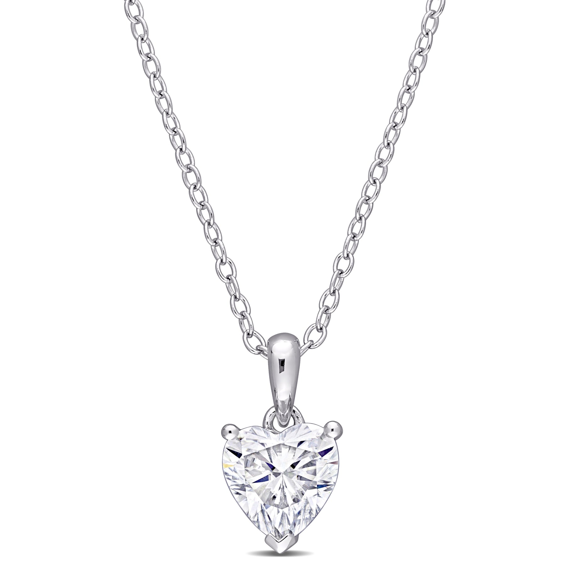 Mimi & Max 1ct DEW Herz geformt erstellt Moissanit Solitaire Anhänger mit Kette in Sterling Silber