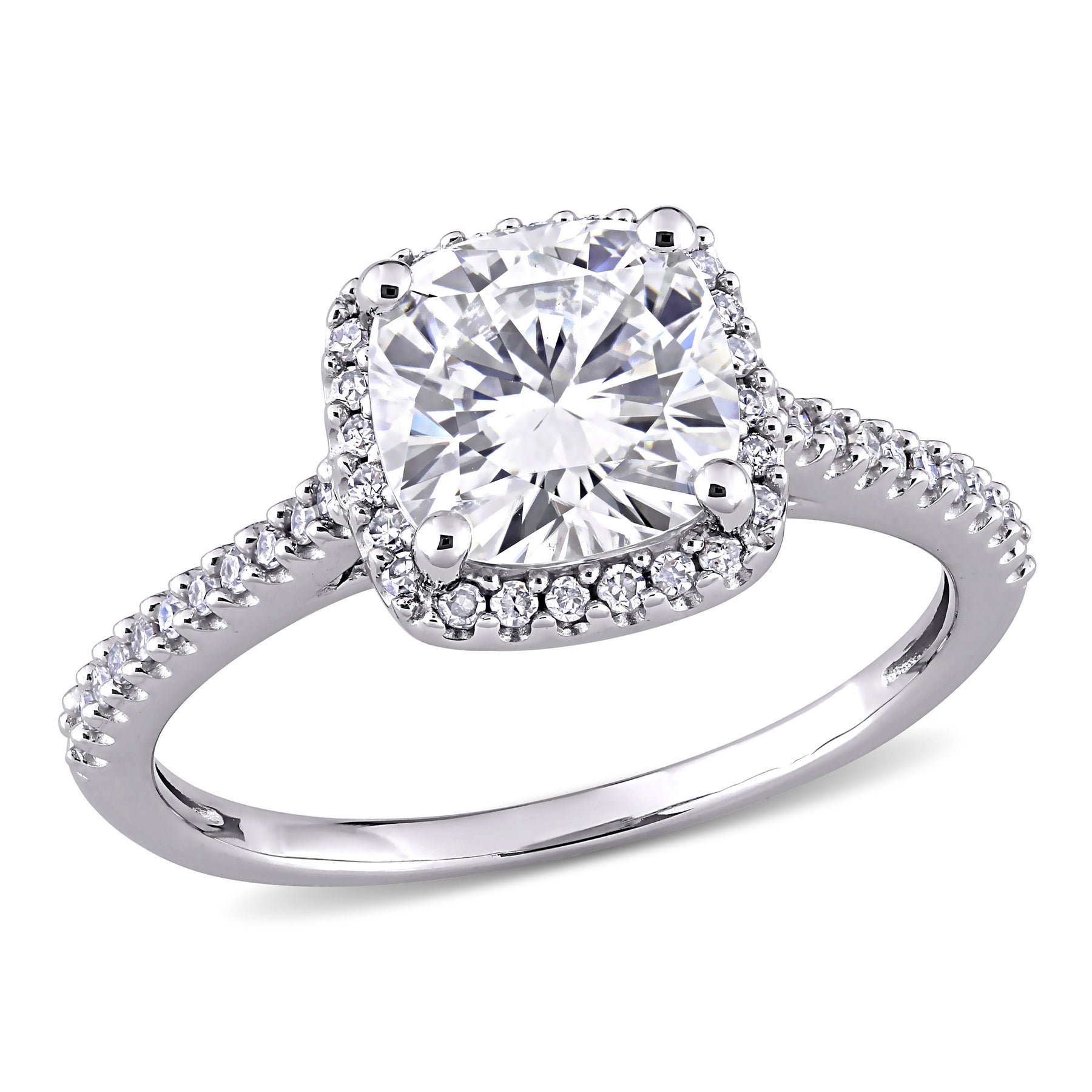 Mimi & Max 2ct DEW Kissen erstellt Moissanit und 1/4ct TW Diamant Halo Verlobungsring in 14k Weißgold