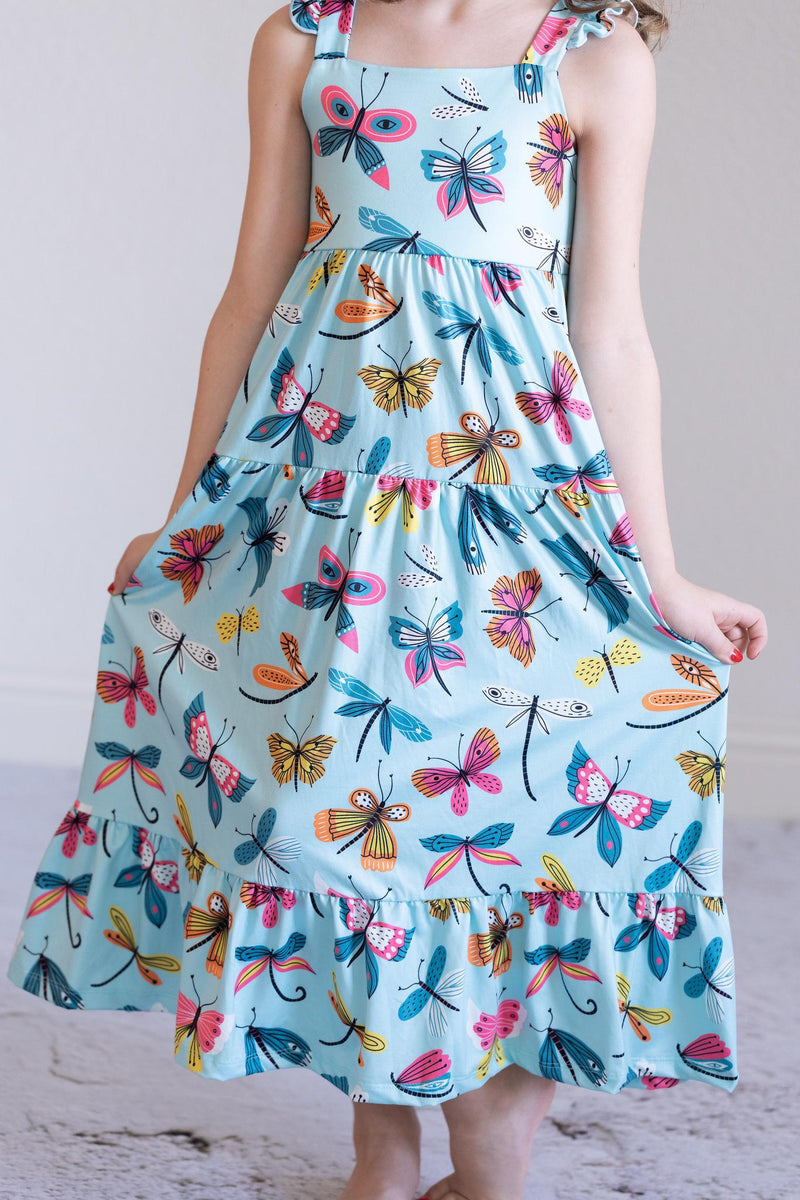 Kleine Flutters Rüschen Maxi Kleid