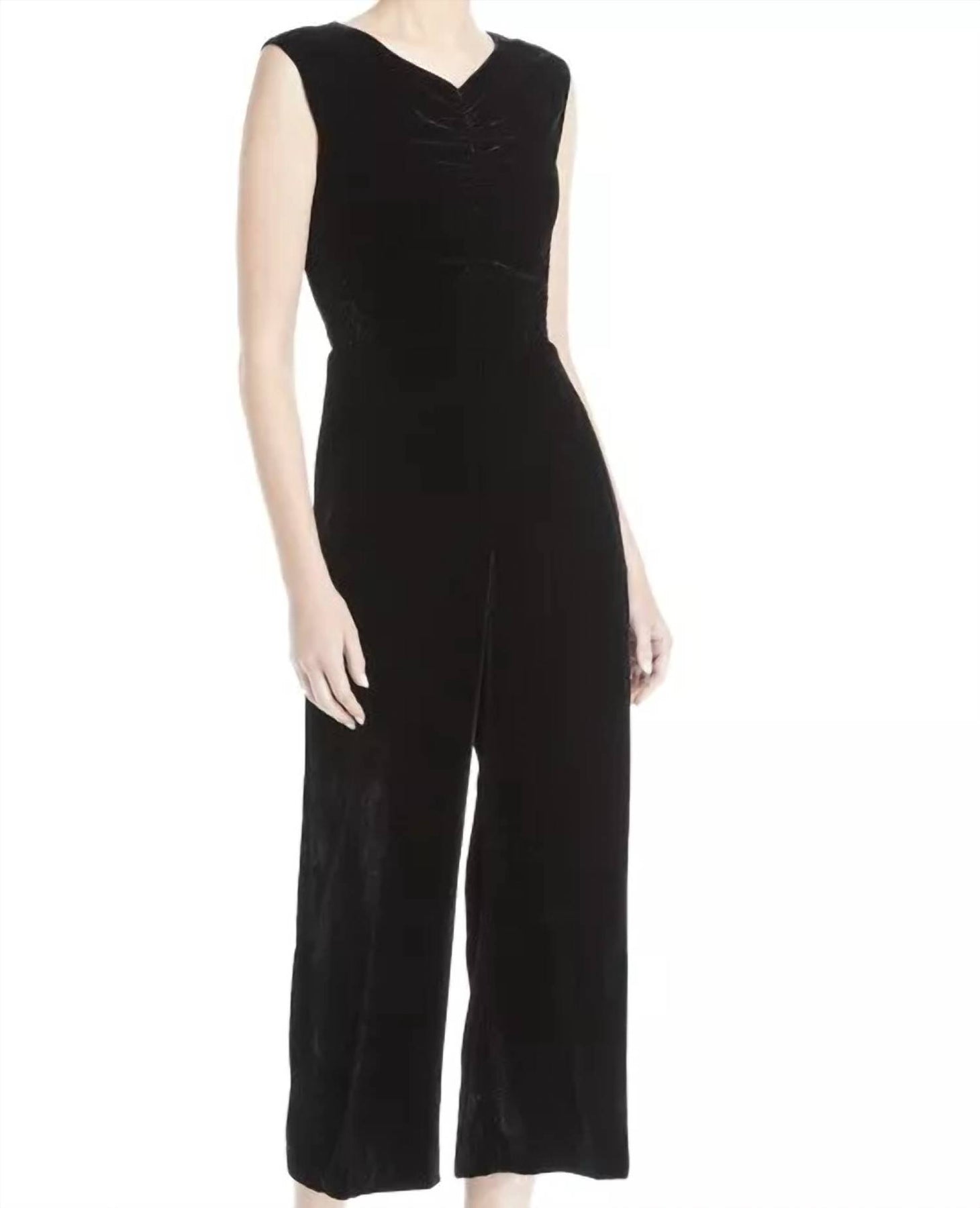 Ärmelloser Jumpsuit mit Rüschenmuster in Schwarz