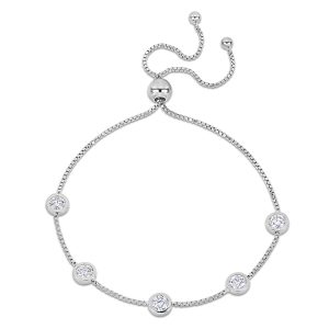 Mimi & Max 1 1/4ct DEW Created Moissanite Station Bolo Armband aus Sterling Silber