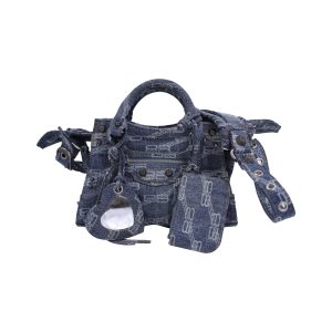 Balenciaga Monogram Neo Cagole XS Umhängetasche aus blauem Denim