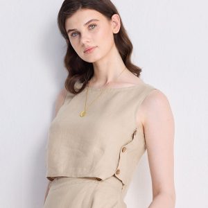 Boxy Crop Top in Neutral Beige