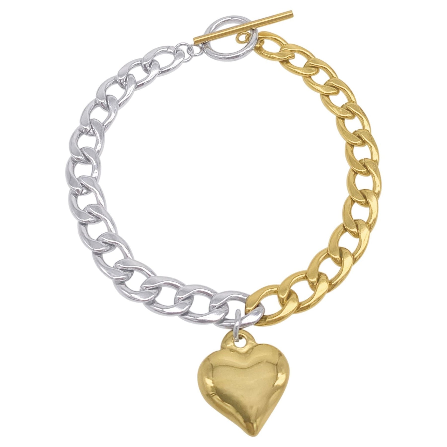 Wasserbeständige halbe und halbe Herz Kette Toggle Armband Silber Gold
