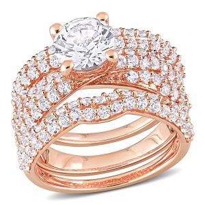 Mimi & Max 4 1/5ct TGW Created weißer Saphir Brautring in Rosésilber