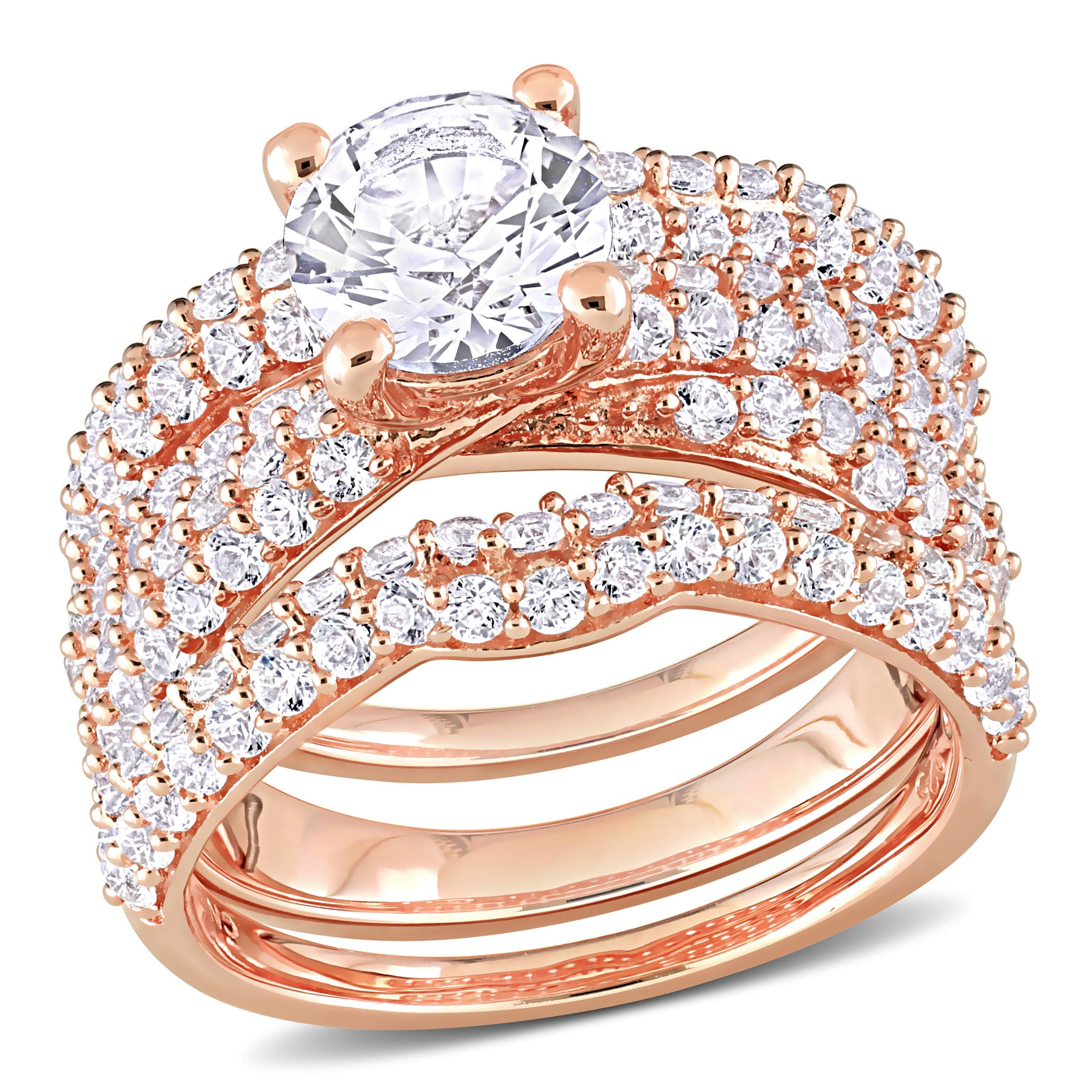Mimi & Max 4 1/5ct TGW kreierte weiße Saphir Brautring Set in Rose Silber