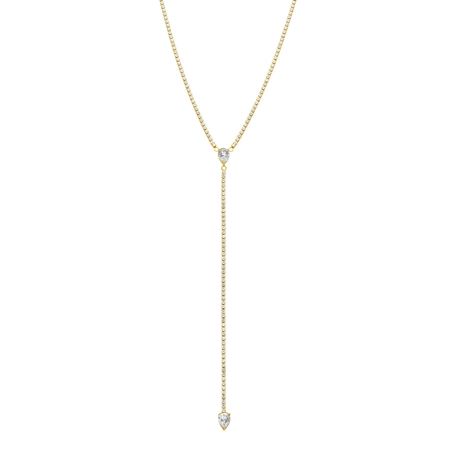 Wasserdicht Kristall Y- Lariat Tropfen Tennis Kette Halskette Gold
