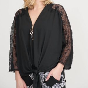 Schwarzes Spitzen-Schulter-Tie Top