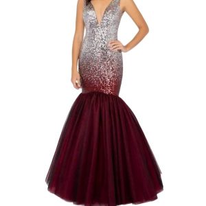 Pailletten-Meerjungfrauenkleid in Silber und Weinrot