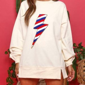 Verzierter Lightning Strikes wieder Creme Pullover