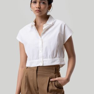 Oversized Crop Hemd in weiß