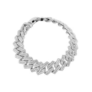 Edgy Cuban Crystal Chain Armband Silber