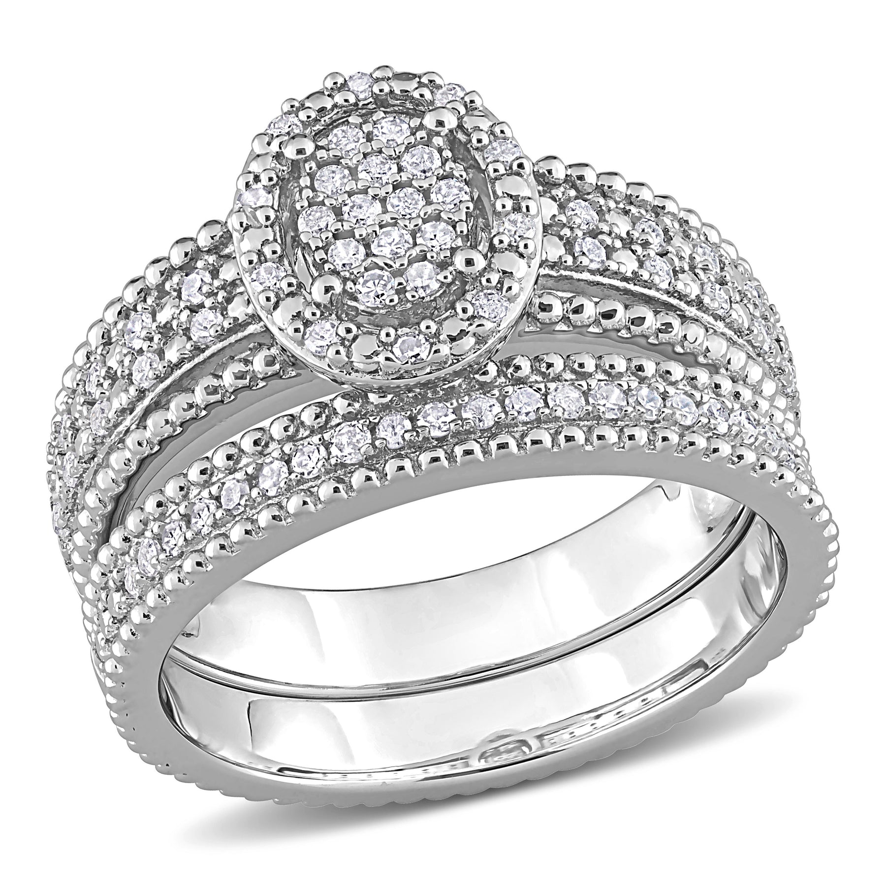 Mimi & Max 1/3ct TDW Diamant oval Form Cluster Braut Set in Sterling Silber