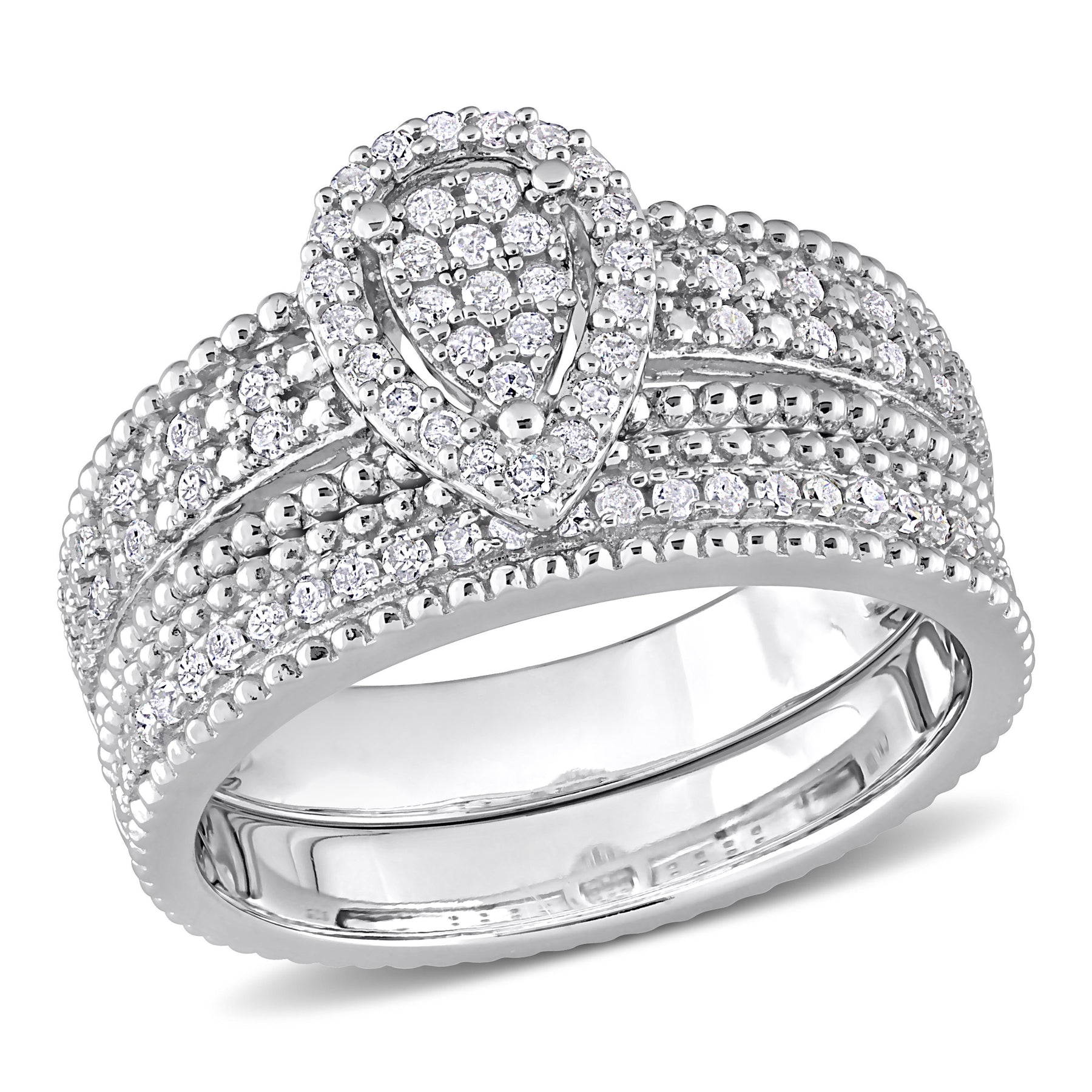 Mimi & Max 1/3ct TDW Diamant Birne Form Cluster Braut Set in Sterling Silber