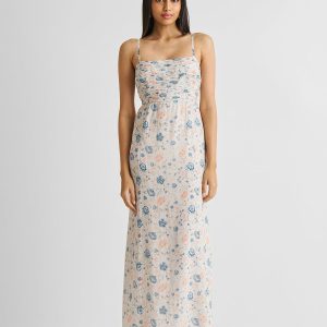 Cross-back Midikleid in Lochstickerein Stickerei