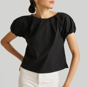 Balloon Sleeve Top in schwarz