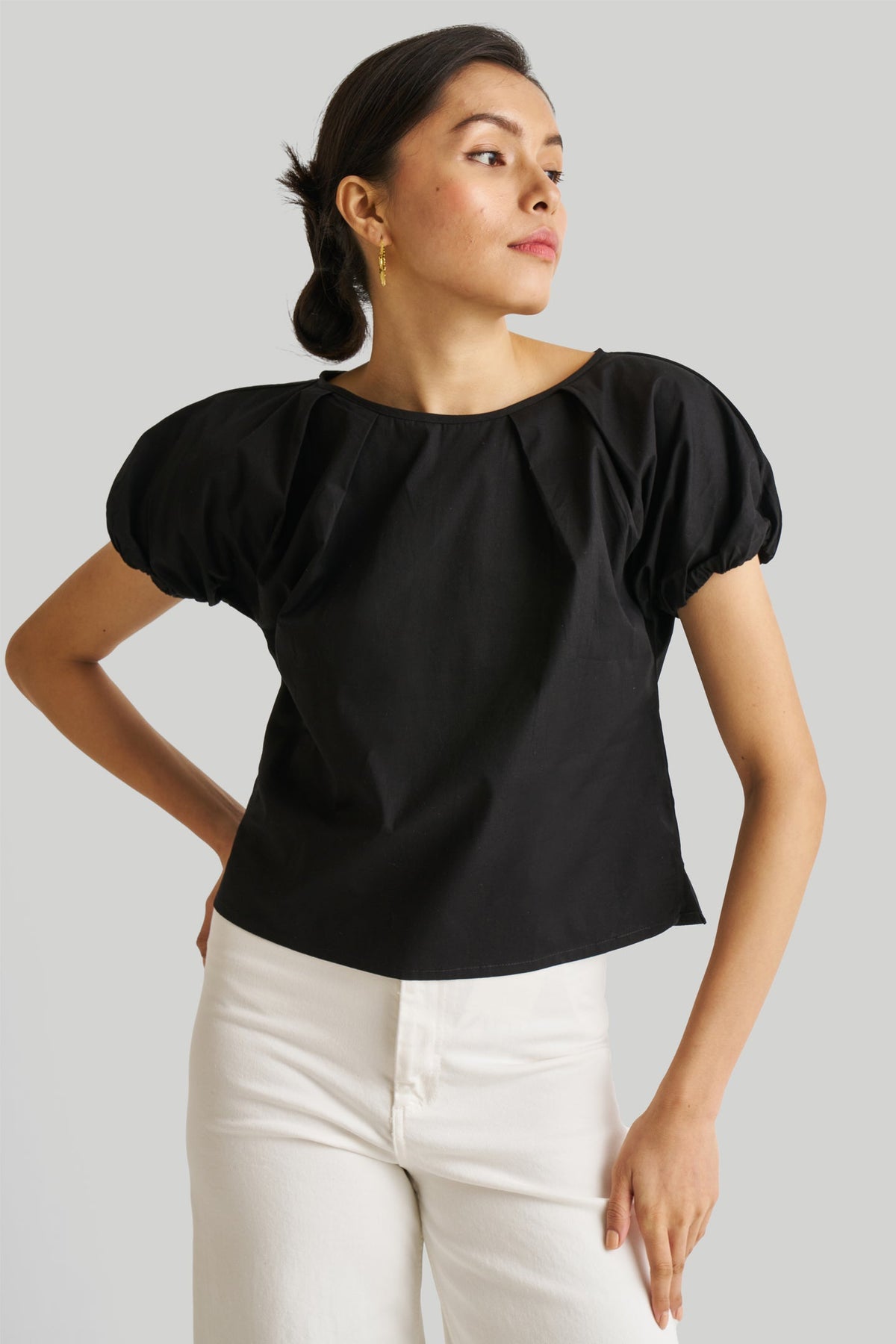 Balloon Sleeve Top in schwarz