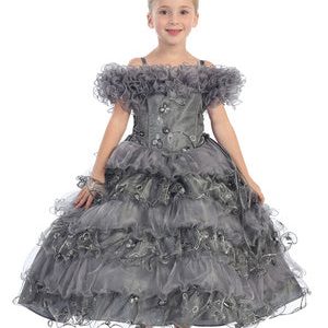 Silbernes Prinzessin-Ballkleid mit Rüschen für Mädchen, Größen 2–8