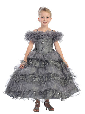 Mädchen Silber Prinzessin Rüschen Ballkleid, Größen 2-8