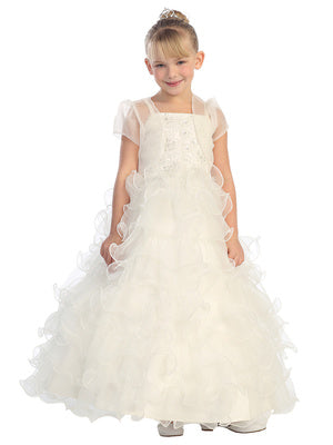 Mädchen Spitze Mieder Organza Jacke Rüschen Kleid für besondere Anlässe, Größen 2-12