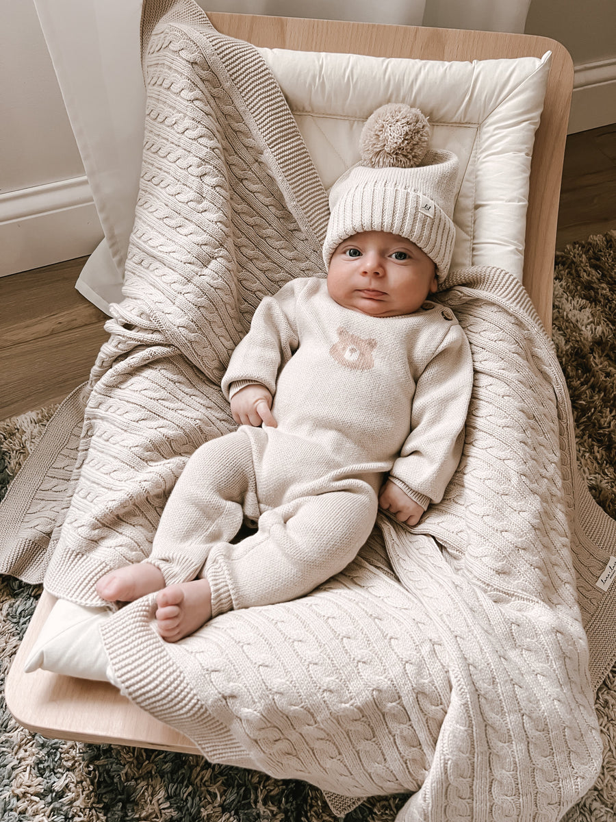 Luna + Luca Babydecke Cable Strick – Beige