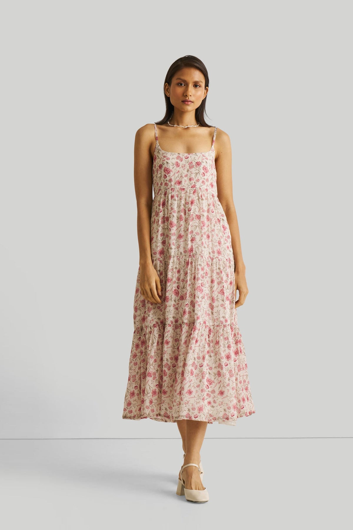 mit Riemchen Tiered Maxikleid in rosa Blumen