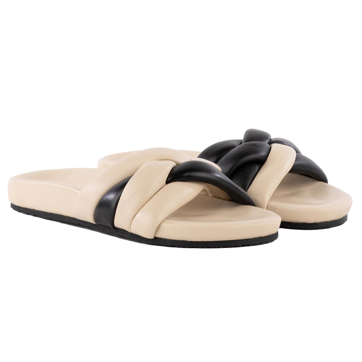 Niedrige Schlüssel Glow Up Criss-Cross Leder Slide Sandalen