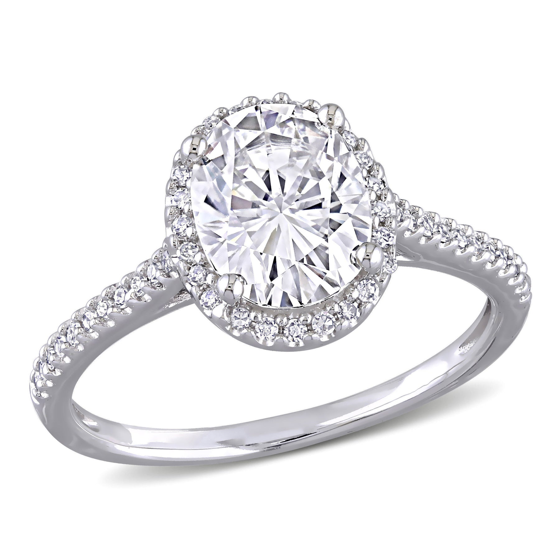 Mimi & Max 2ct DEW oval erstellt Moissanit und 1/4ct TW Diamant Double Halo Verlobungsring in 14k Weißgold