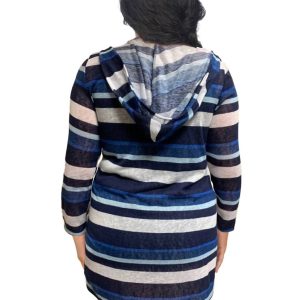 Langarm-Tunika mit Kapuze in Übergröße in Blau gestreift