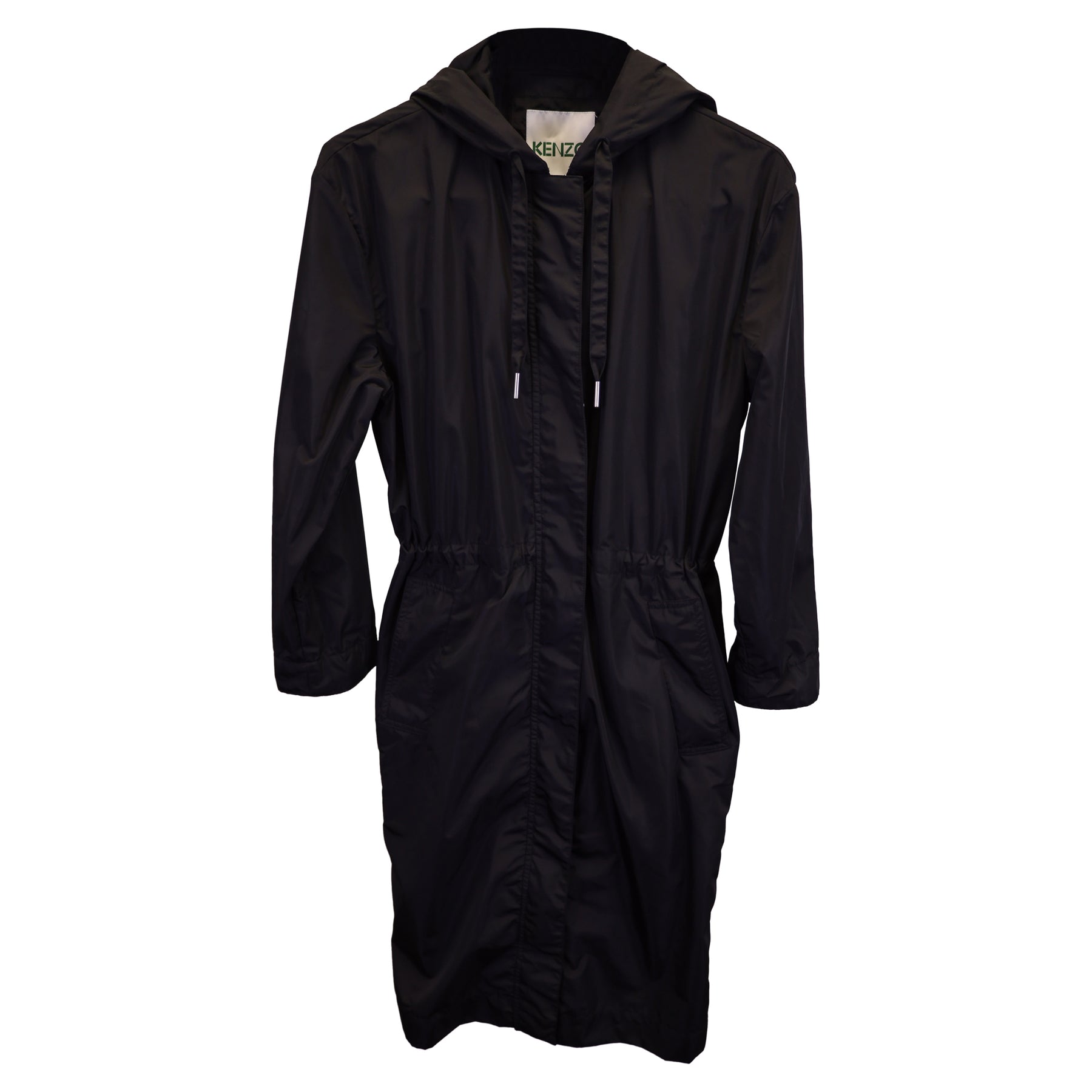 Kenzo Langer Kapuzen-Regenmantel aus schwarzem Polyester