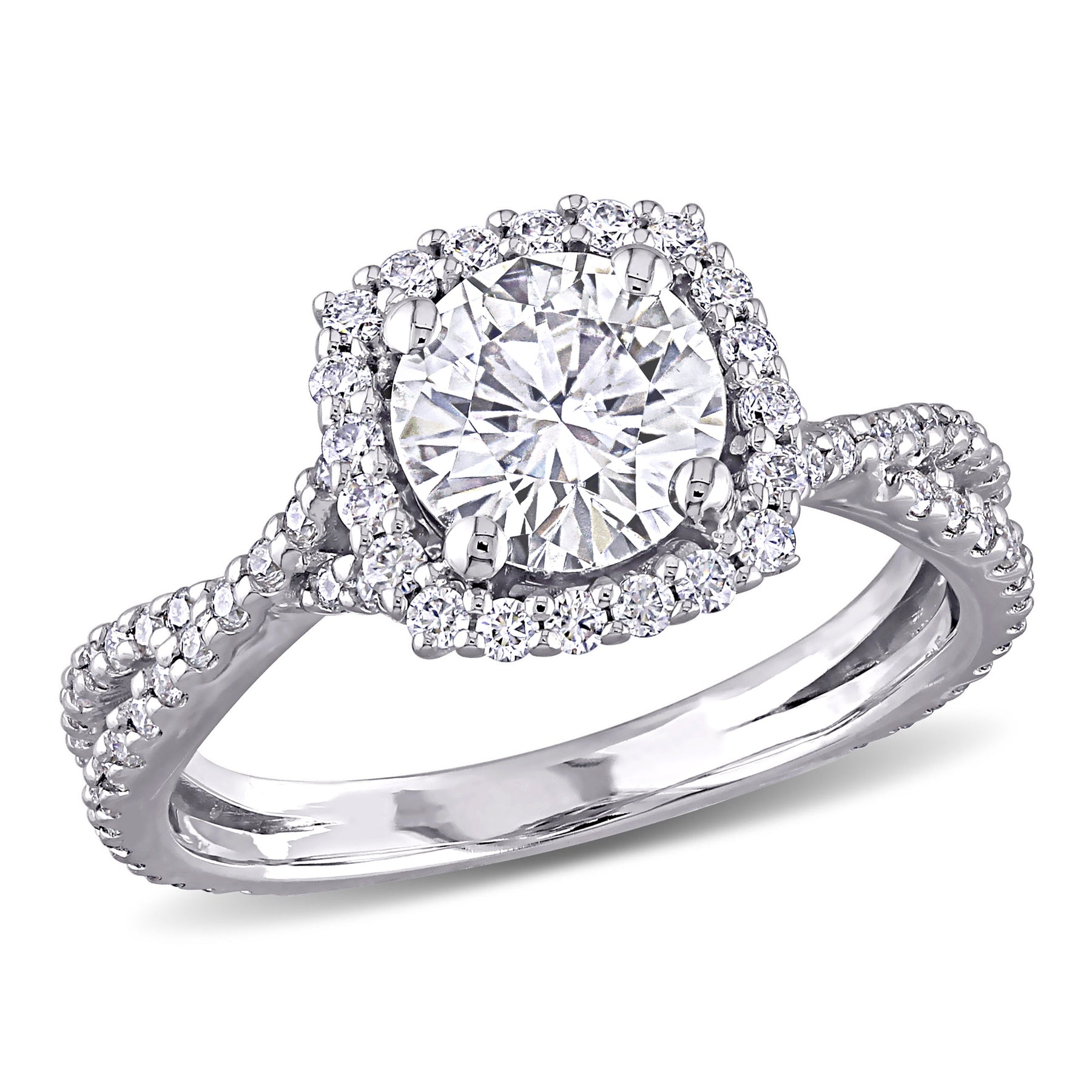 Mimi & Max 1 1/2ct DEW erstellt Moissanit Quadrat Halo Crossover Verlobungsring in 10k Weißgold