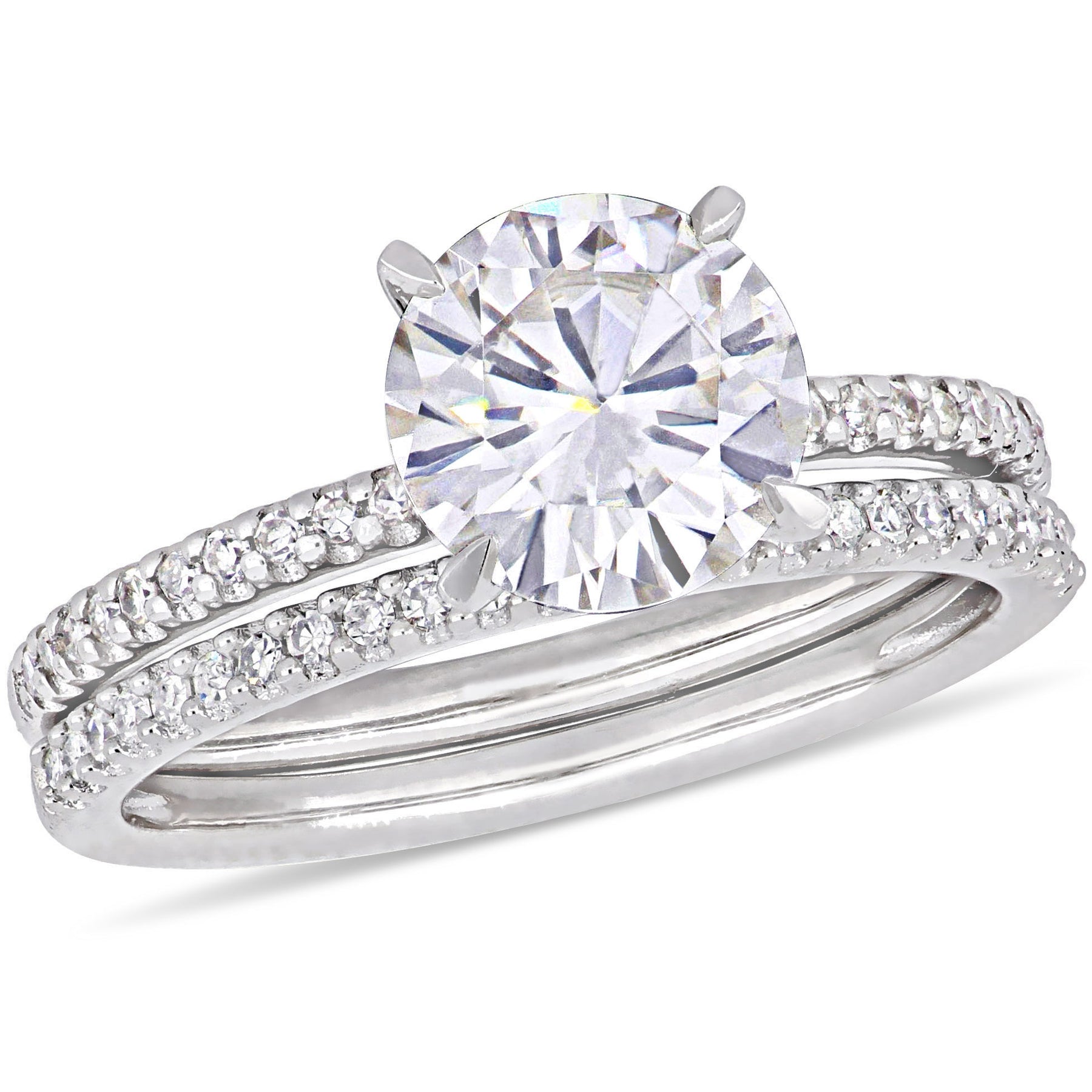 Mimi & Max 2ct DEW erstellt Moissanit und 1/4ct TW Diamant Bridal Set in 14k Weißgold
