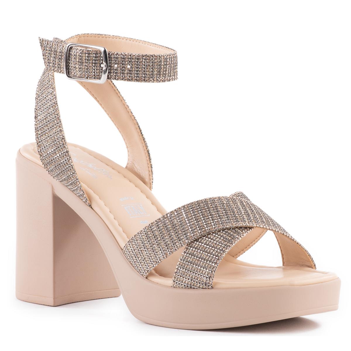 Sand Burg verzierte Leder Block Heel