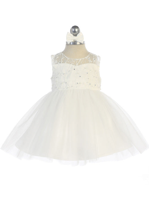 Elegantes Elfenbein Babykleid mit Blumenspitze und Tüllrock 6M-24M