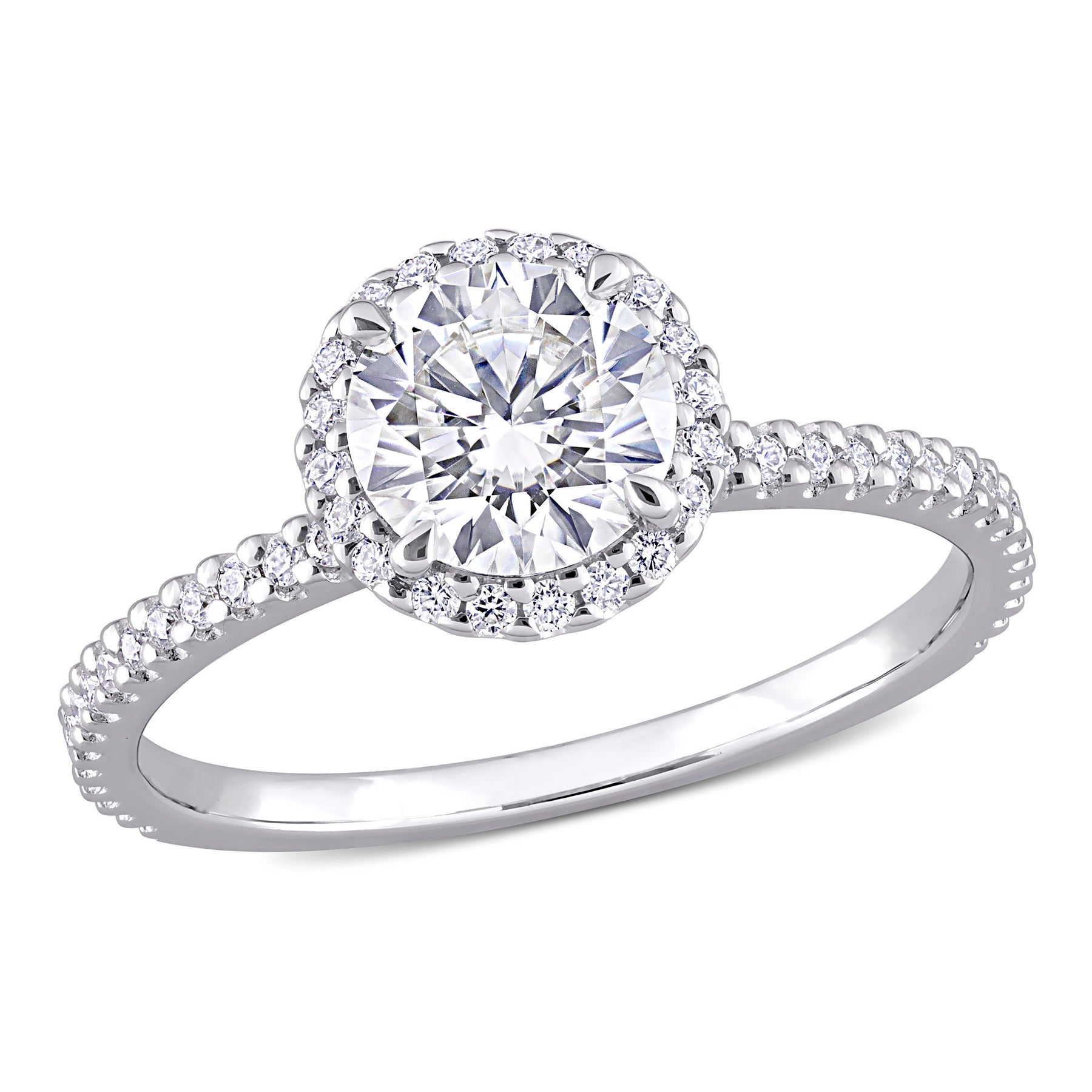Mimi & Max 1 1/4ct DEW Created Moissanite Halo Ring aus Sterlingsilber
