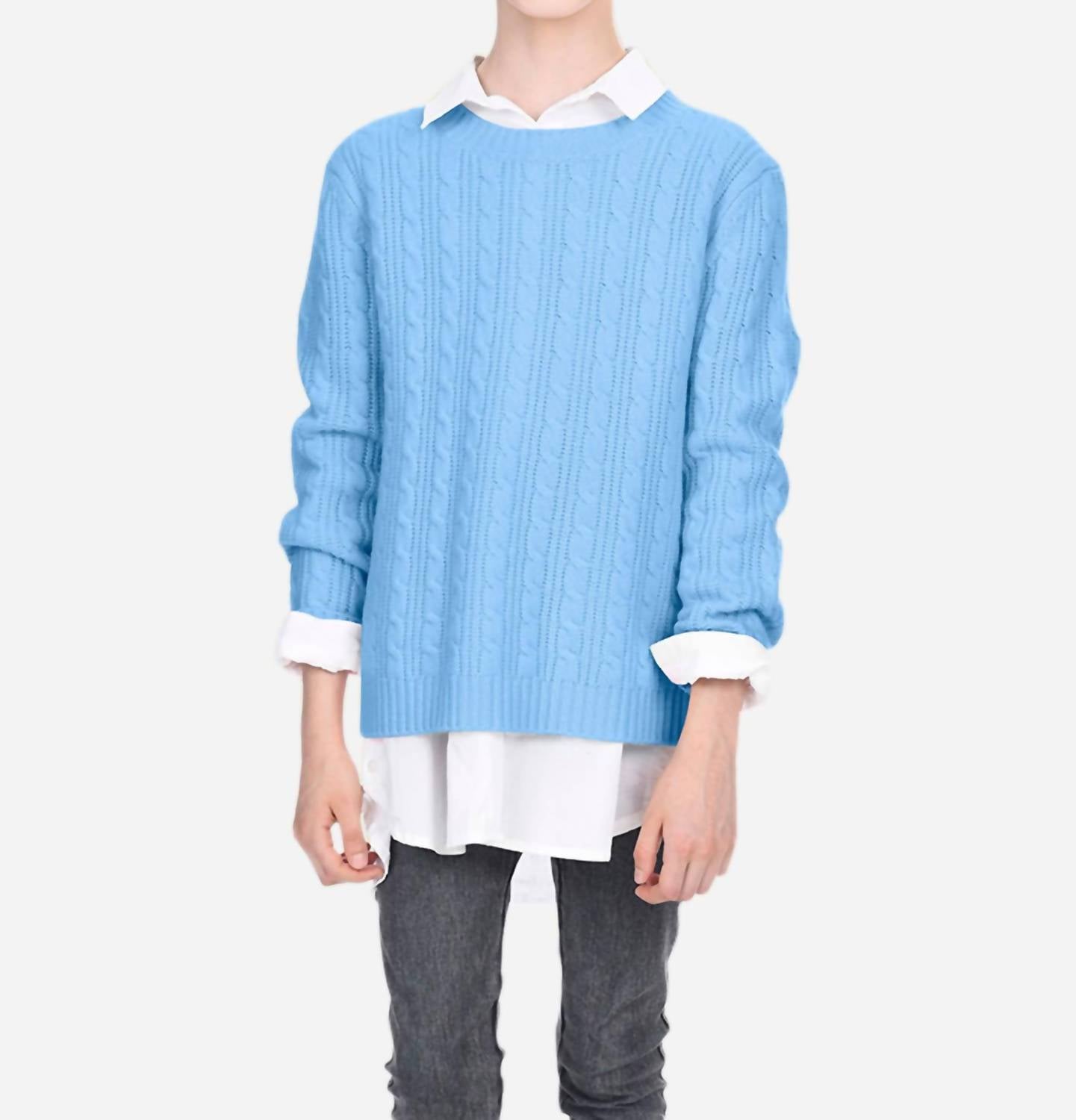 Mädchen Kabel Strickpullover in Sky Blau