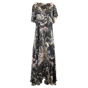Rotes Midikleid mit Cold-Shoulder-Print von Valentino aus schwarzer Seide 7733640396860
