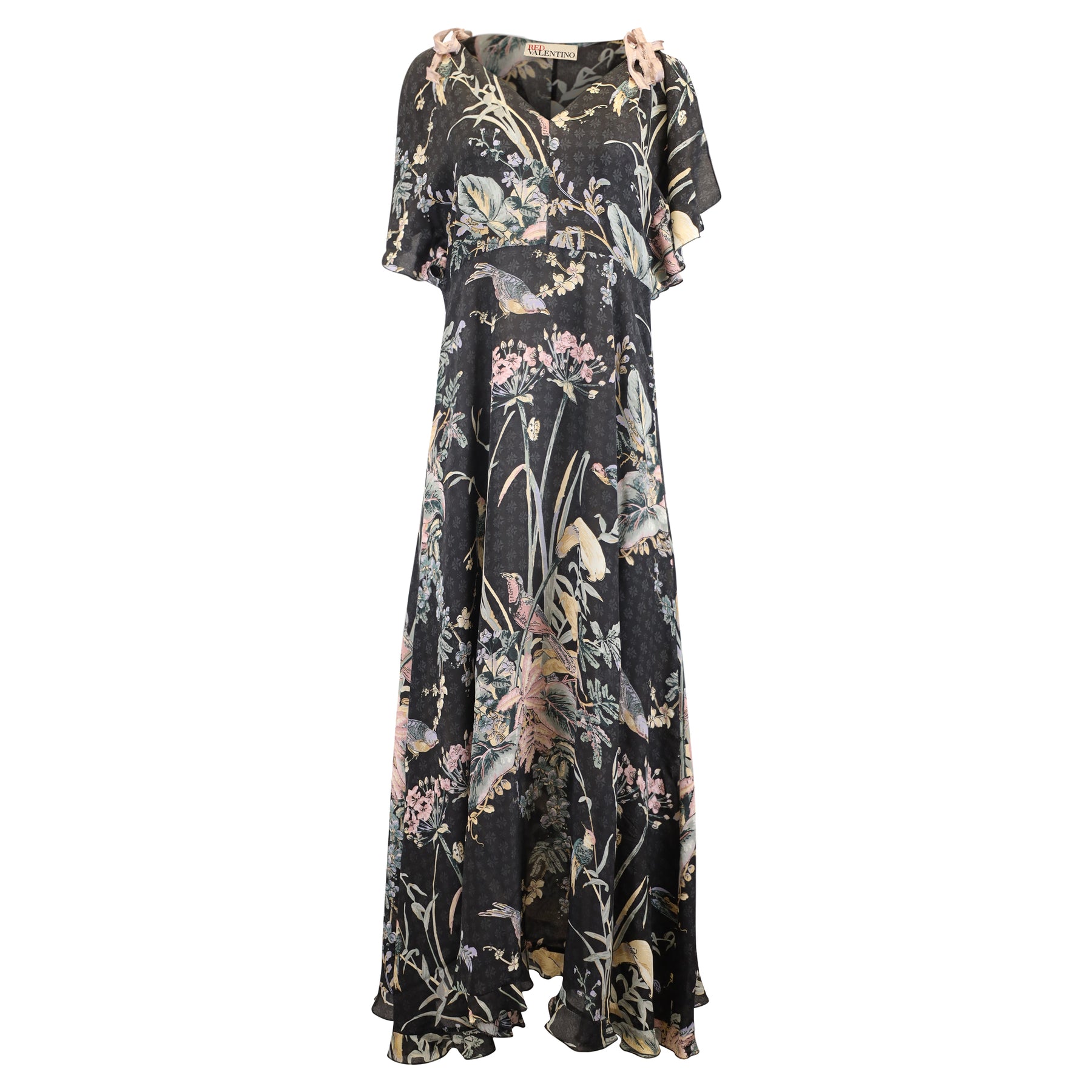 Red Valentino Midikleid mit Muster in schwarzer Seide
