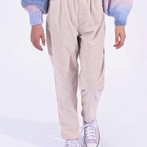 Mädchen-Cordhose mit hohem Bund in Beige 7733639675964