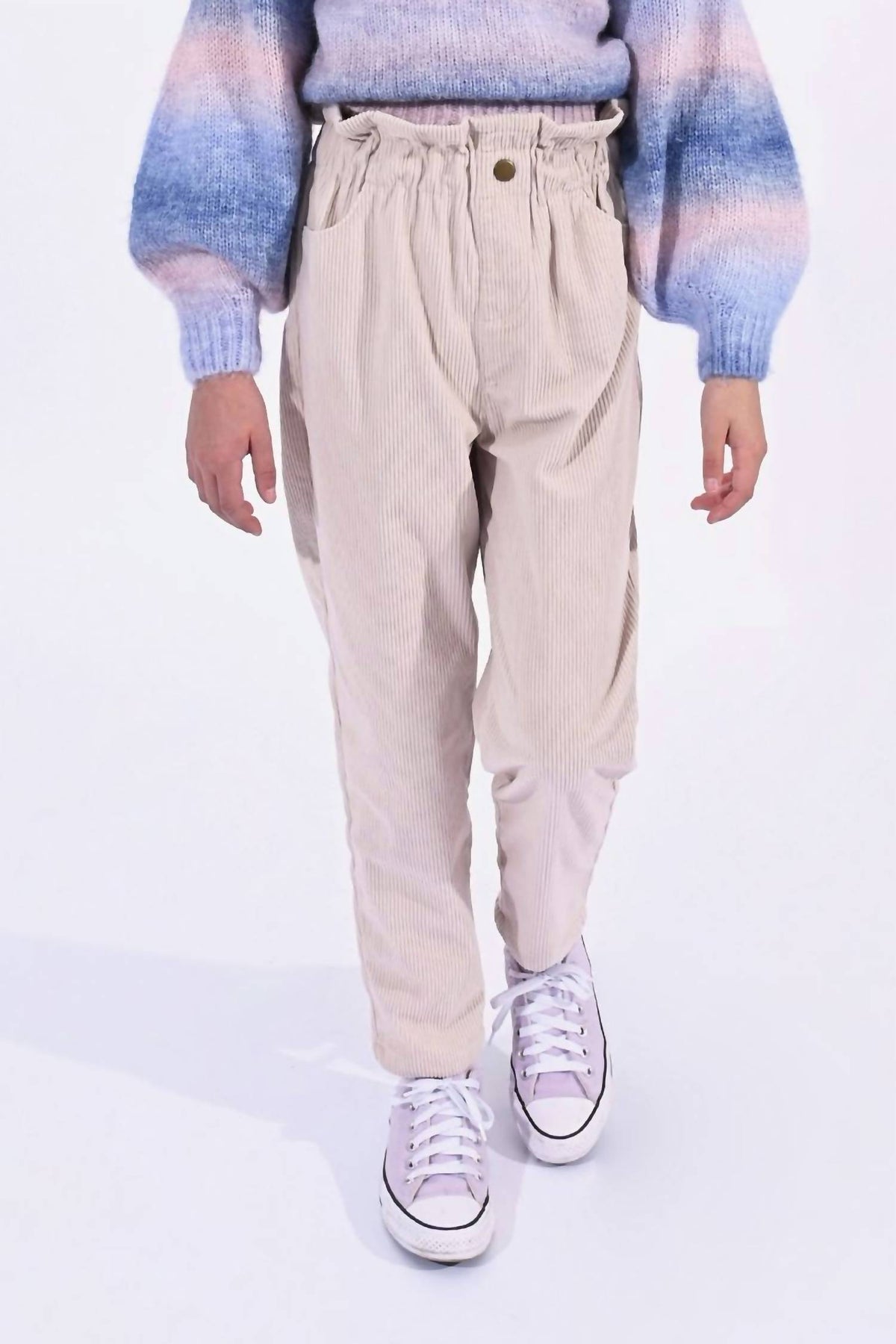 Mädchen Cord-Hose mit hoher Taille in Beige