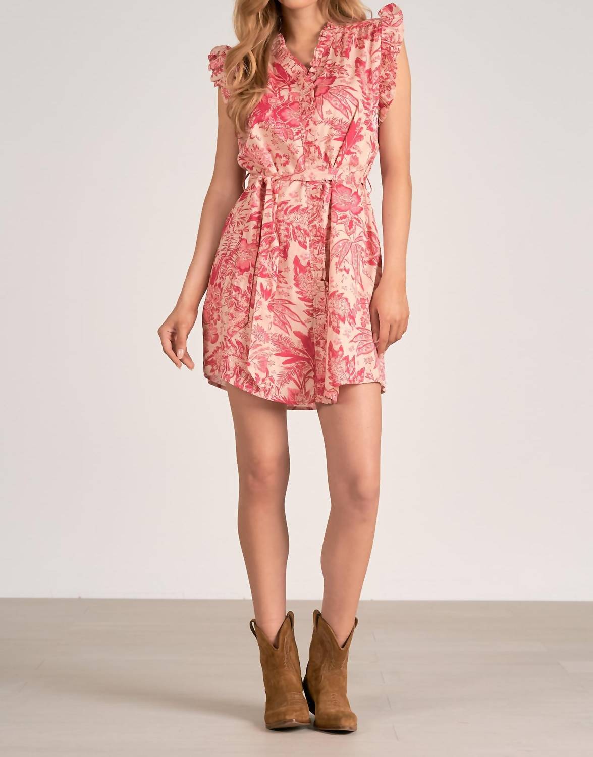 Minikleid mit Rüschenärmeln in Rosa