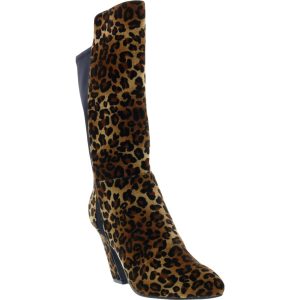 Halbhohe Stiefel aus Chromsamt mit gebogenem Absatz
