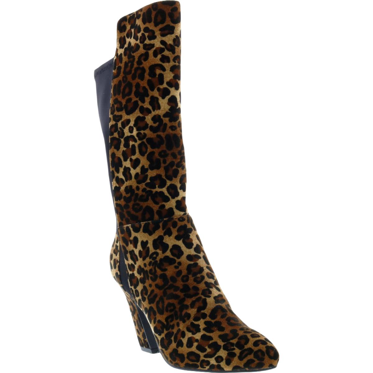 Chrom Samt geschwungene Ferse Mid-Kalb Stiefel